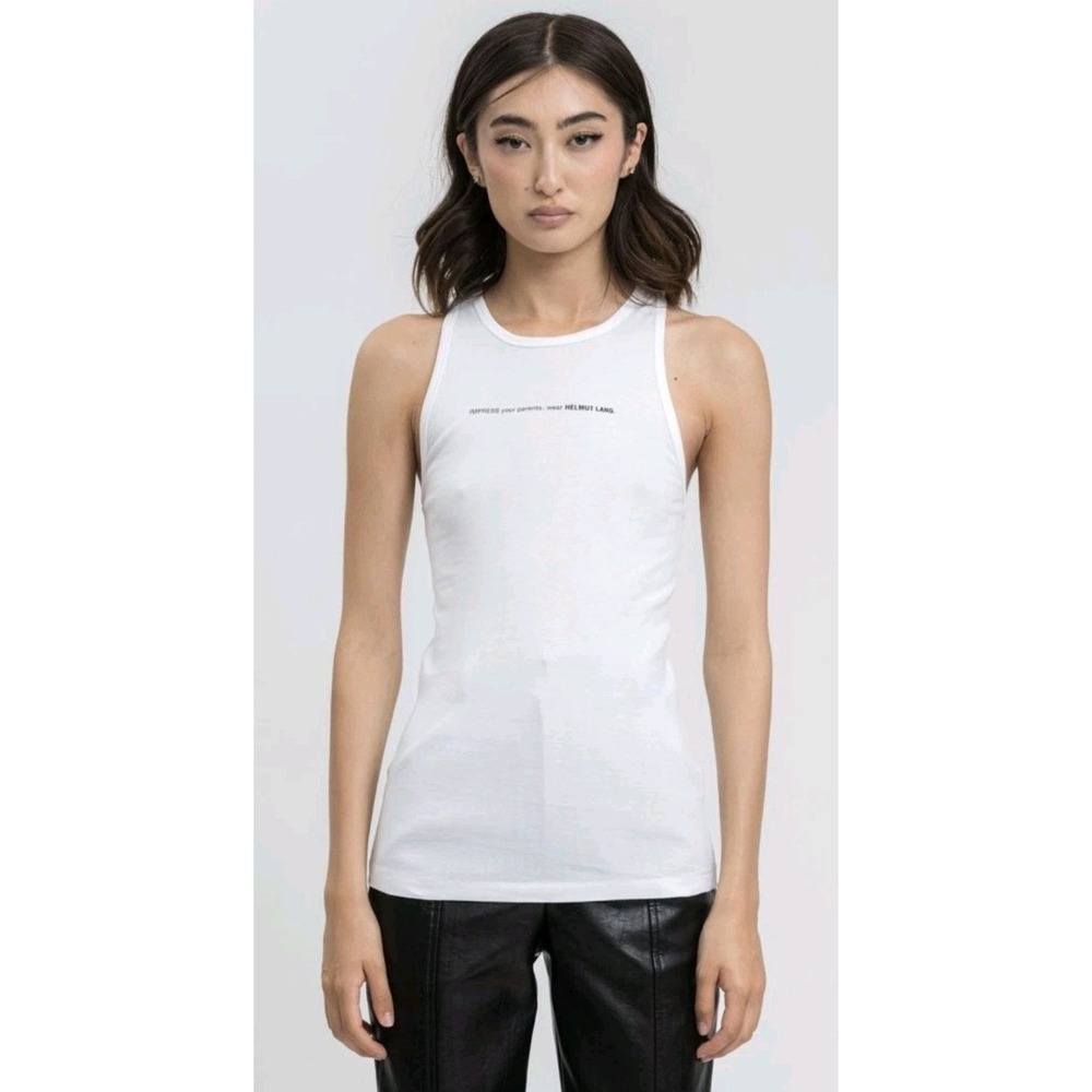 New Helmut Lang Impress Parents White Tank Top Woman M Basic Casual Cotton